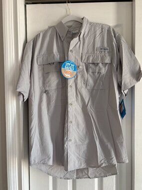Mens Columbia PFG Omnishade shirt light gray